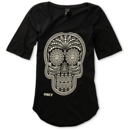 Obey Girls Day of the Dead Black Dance Tee Shirt