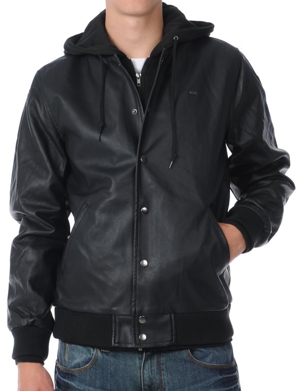 Obey Varsity Black Hooded Bomber Jacket
