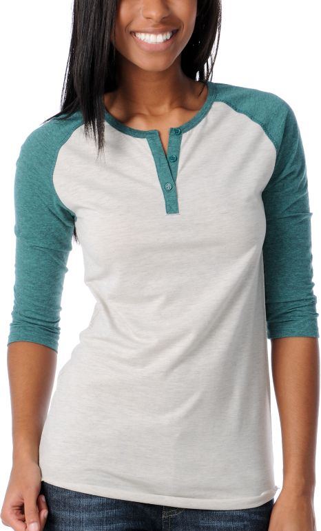Zine Girls Teal & Oatmeal Baseball Tee Shirt