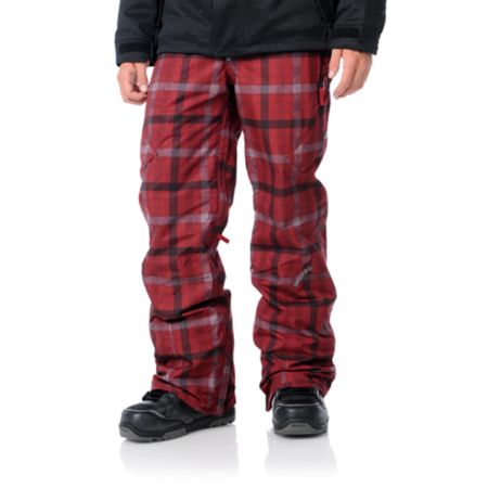 Burton White Collection Smuggler 2012 Red Plaid 10K Guys Snowboarding Pants