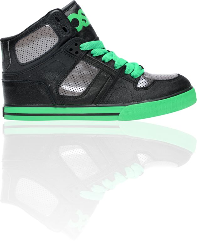 Osiris Boys NYC 83 Vulc Black, Gunmetal, & Green Shoe