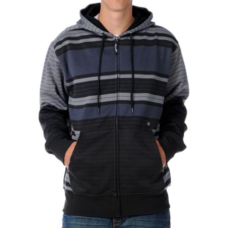 Volcom Cell Stripe Black 2012 Guys Tech Fleece Zip Up Hoodie