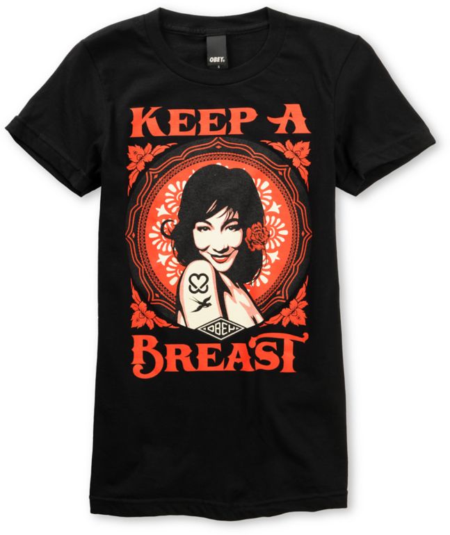 Obey Girls x Keep A Breast Foundation Black Tee Shirt