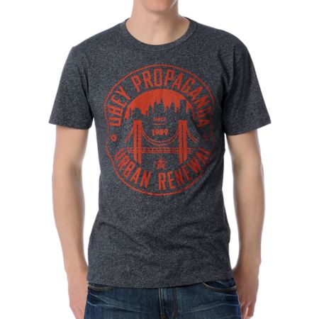 Obey Urban Renewal Charcoal & Orange Tee Shirt