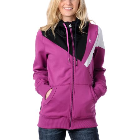 Volcom Girls Gallo 2011 Tech Fleece Purple & Black Zip Up Hoodie