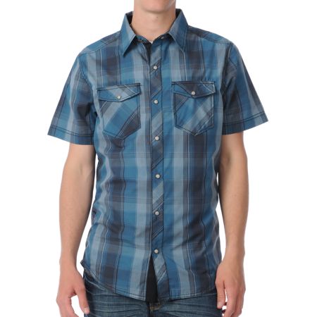 Empyre Back In Black Turquoise Woven Short Sleeve Shirt