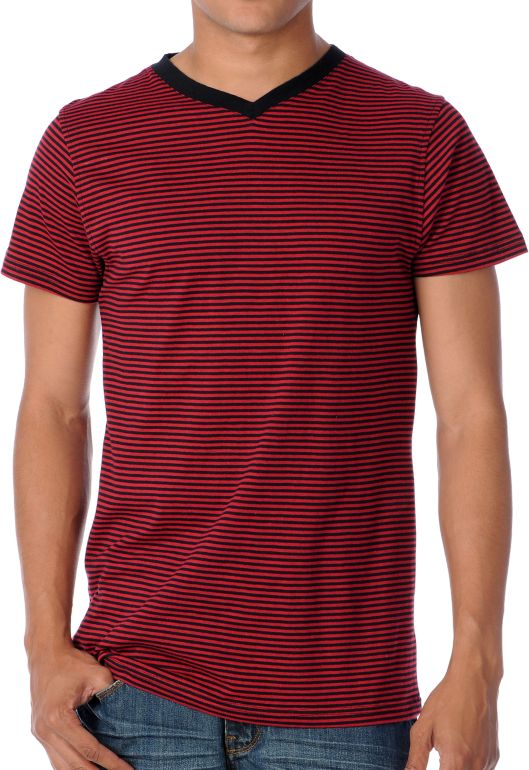 Empyre Chanced Red Stripe V-Neck Tee Shirt