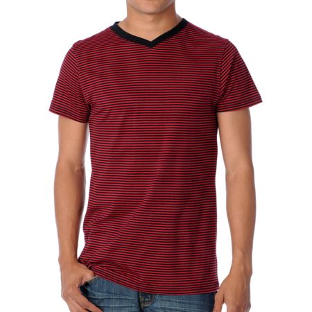 Empyre Chanced Red Stripe V-Neck Tee Shirt