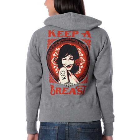 Obey x Keep A Breast Foundation Grey Full- Zip Up Hoodie