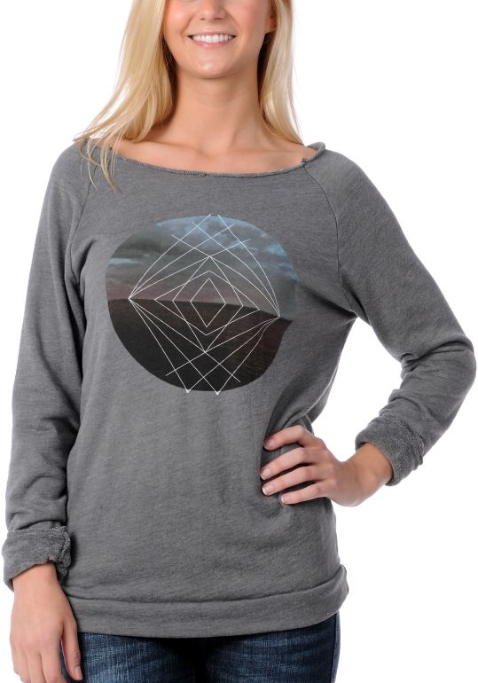 Stussy Girls Horizon Raw Edge Grey Pullover Sweatshirt