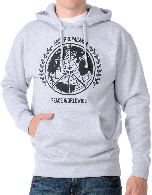 Obey Peace Worldwide Heather Grey Guys Hoodie