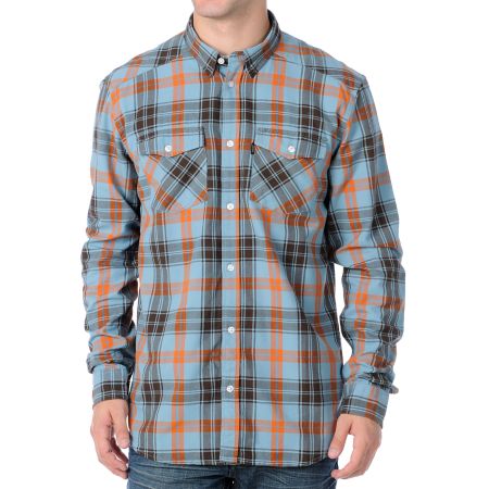 WESC Erwin Blue Plaid Long Sleeve Woven Shirt