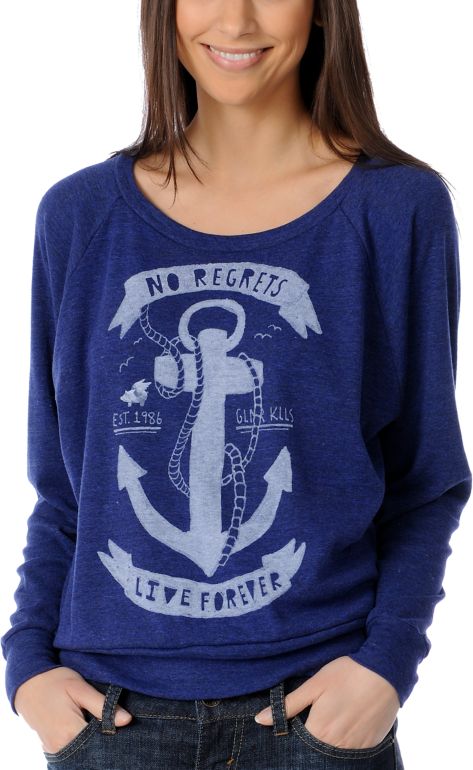 Glamour Kills Anchors Away Navy Boyfriend-Fit Raglan Top