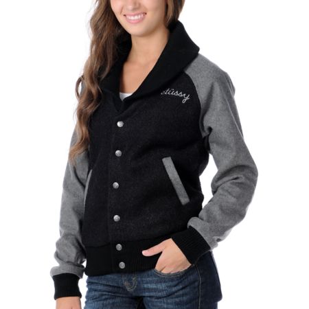 Stussy Girls Bounce Black & Grey Varsity Jacket