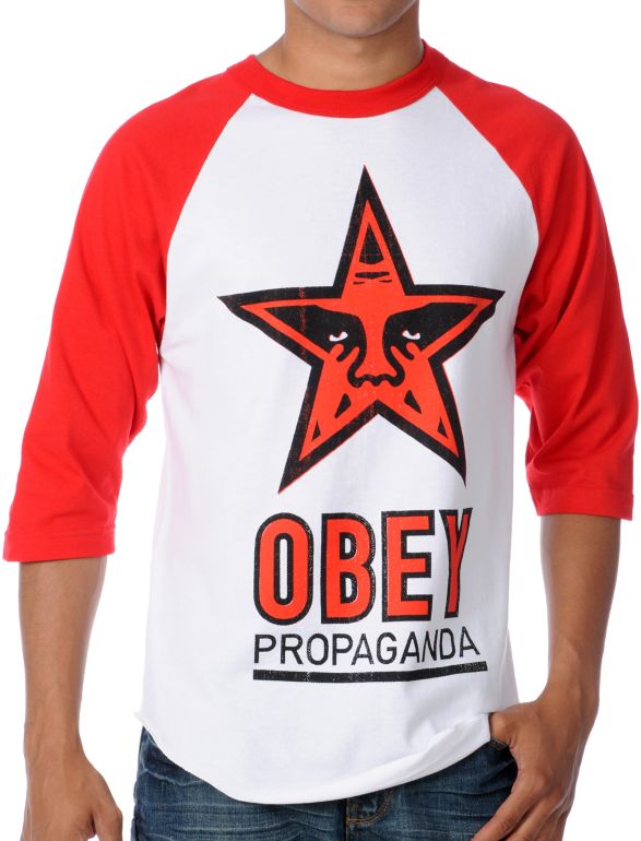 Obey OG Star Red & White Baseball Tee Shirt