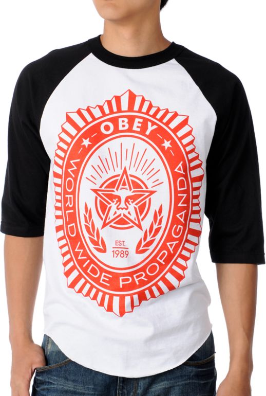 Obey Legion Black & White Baseball Tee Shirt