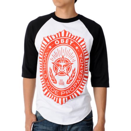 Obey Legion Black & White Baseball Tee Shirt