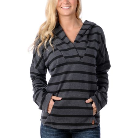 Vans Girls Silverado Black & Grey Stripe Hooded Poncho