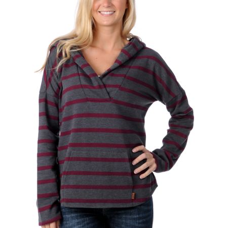Vans Girls Silverado Grey & Red Stripe Hooded Poncho