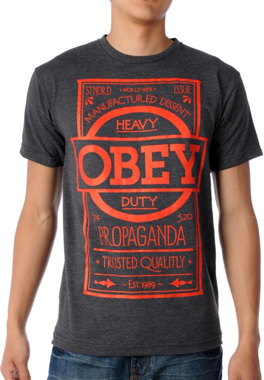 Obey Basic Label Charcoal & Red Tee Shirt