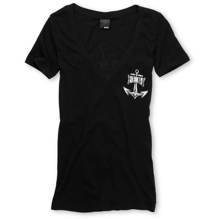 KR3W Girls Santa Maria Black V-Neck Tee Shirt