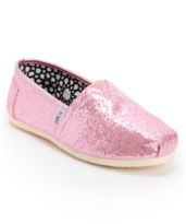 Toms Classics Canvas Pink Glitter Girls Shoe