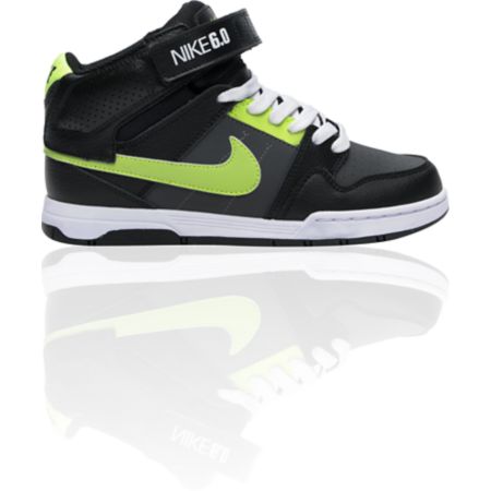 Nike 6.0 Boys Mogan Mid 2 Jr. Black, Neon Yellow & Grey Skate Shoe