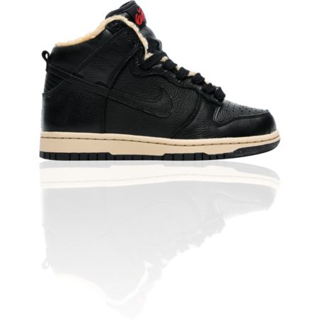 Nike 6.0 Girls Dunk Hi Black Leather & Shearling Fur Shoe