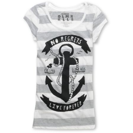 Glamour Kills Girls Anchors Away Grey Scoop Neck Tee Shirt