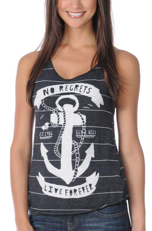 Glamour Kills Anchors Away Charcoal Racerback Tank Top