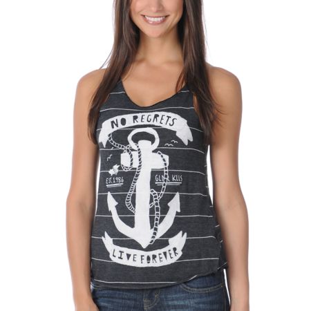 Glamour Kills Anchors Away Charcoal Racerback Tank Top