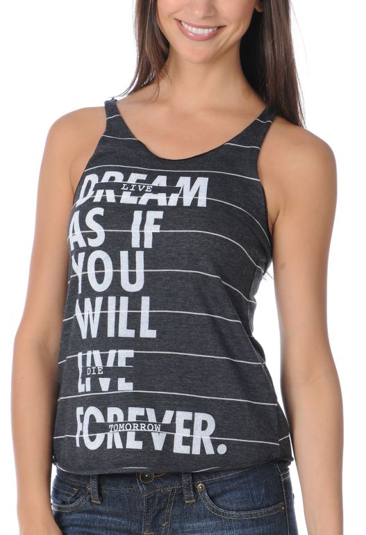 Glamour Kills Live Forever Tomorrow Charcoal Stripe Racerback Tank Top