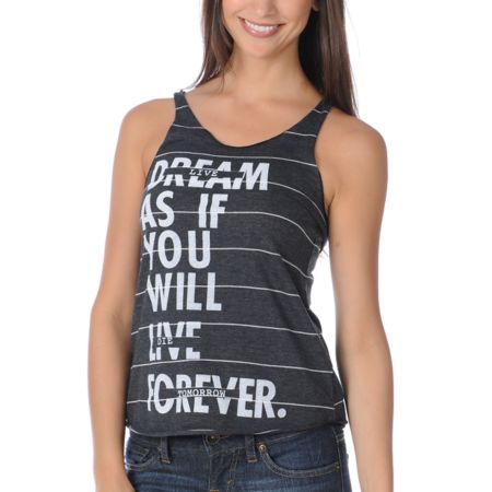 Glamour Kills Live Forever Tomorrow Charcoal Stripe Racerback Tank Top