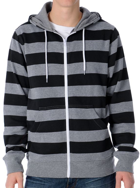 Zine Baseline Grey & Black Stripe Zip Up Hoodie