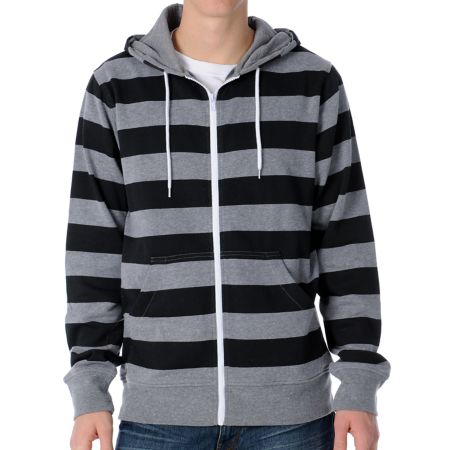 Zine Baseline Grey & Black Stripe Zip Up Hoodie