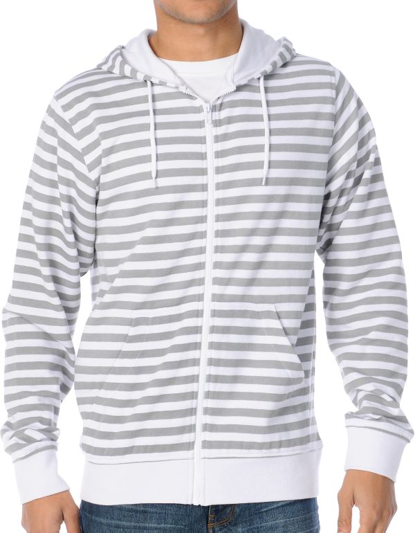 Zine Fineline White & Grey Striped Zip Up Hoodie