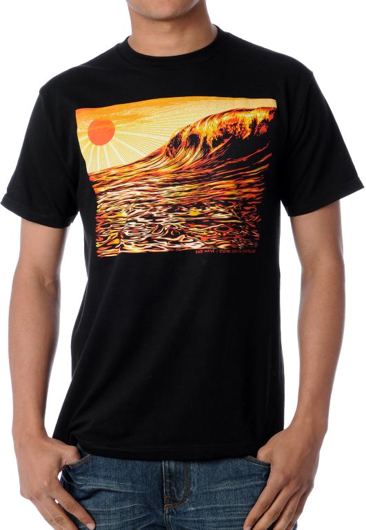 Obey Dark Wave & Rising Sun Black Tee Shirt