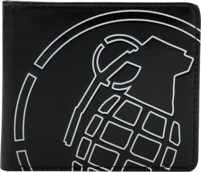 Grenade Deboss Black Leather Wallet
