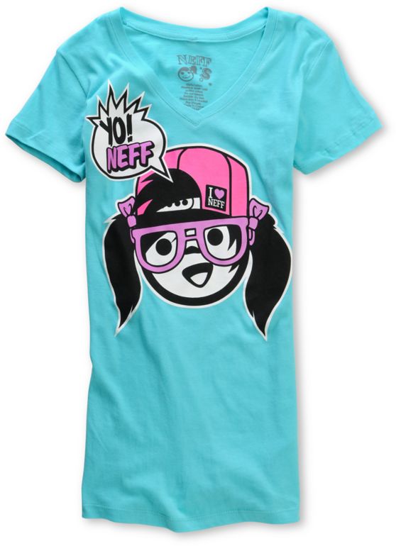 Neff Girls Yo Neff Girls Girl! Turquoise V-Neck Tee Shirt