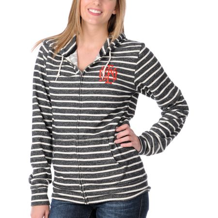 Obey Crest Front Heather Black & White Stripe Girls Zip Up Hoodie