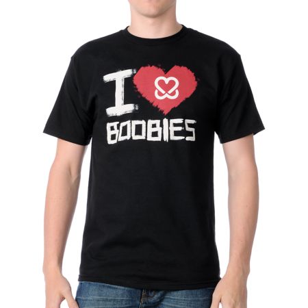 Keep A Breast Foundation I Love Boobies ILB Brush Black Tee Shirt
