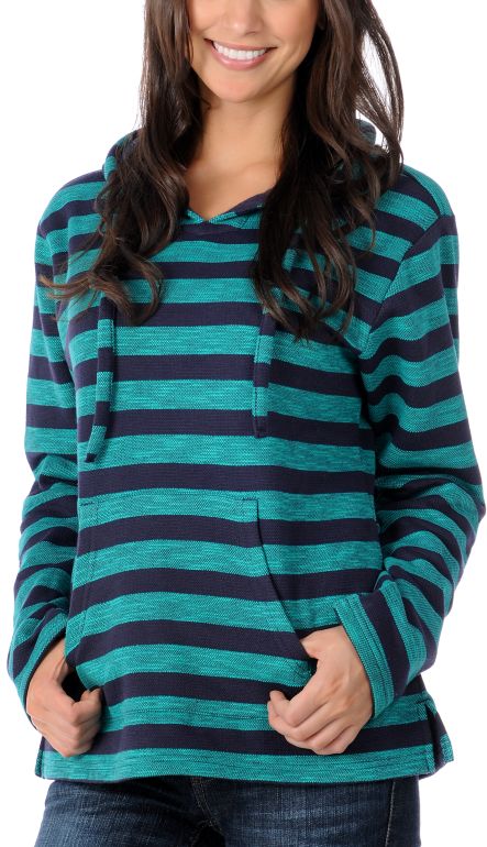Wear Wash Repeat Girls Navy & Teal Stripe Poncho