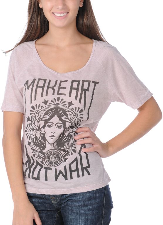 Obey Girls Make Art Not War Pink Burnout Dolman Tee Shirt