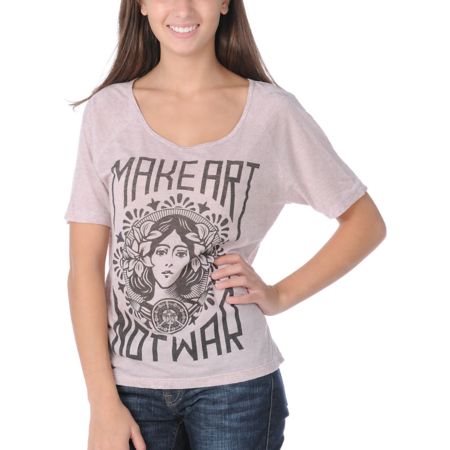 Obey Girls Make Art Not War Pink Burnout Dolman Tee Shirt