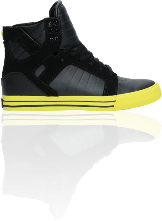 Supra Skytop Black Action Leather & Neon Yellow Shoe