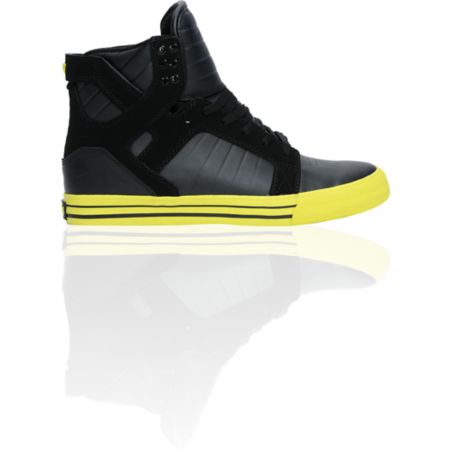 Supra Skytop Black Action Leather & Neon Yellow Shoe