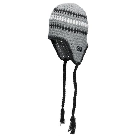 Empyre Beaker Earflap Grey, Black & White Knit Beanie