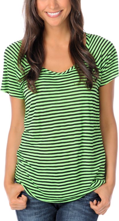 Ralik Wham! Neon Green Striped Raglan Tee Shirt