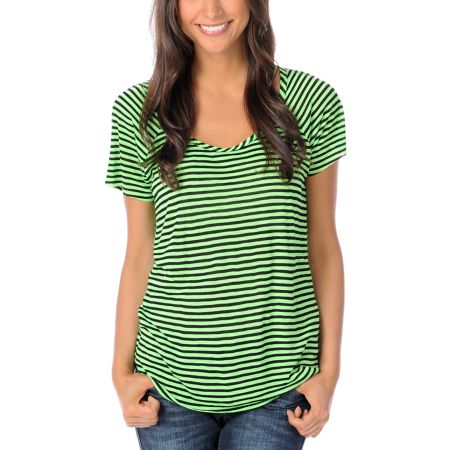 Ralik Wham! Neon Green Striped Raglan Tee Shirt