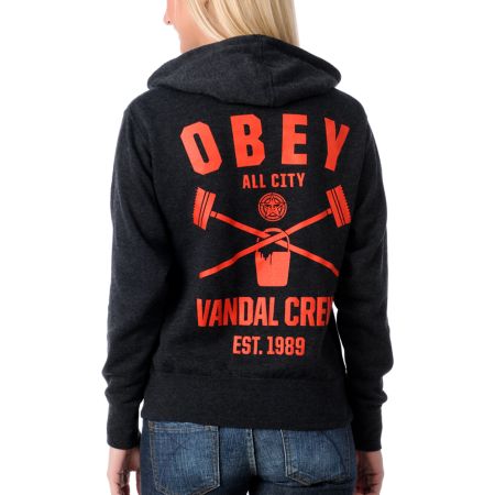 Obey Vandal Charcoal Zip Up Hoodie